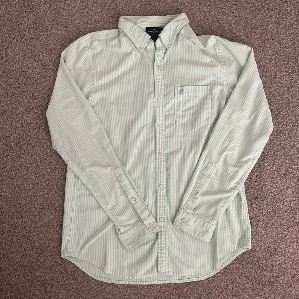 American Eagle AE Light Green Vintage Slim Fit Poplin Shirt Mens Size Large L LS